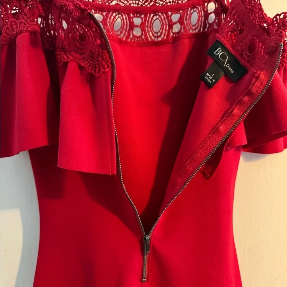 BCX Red Ruffled Peplum Cocktail Dress